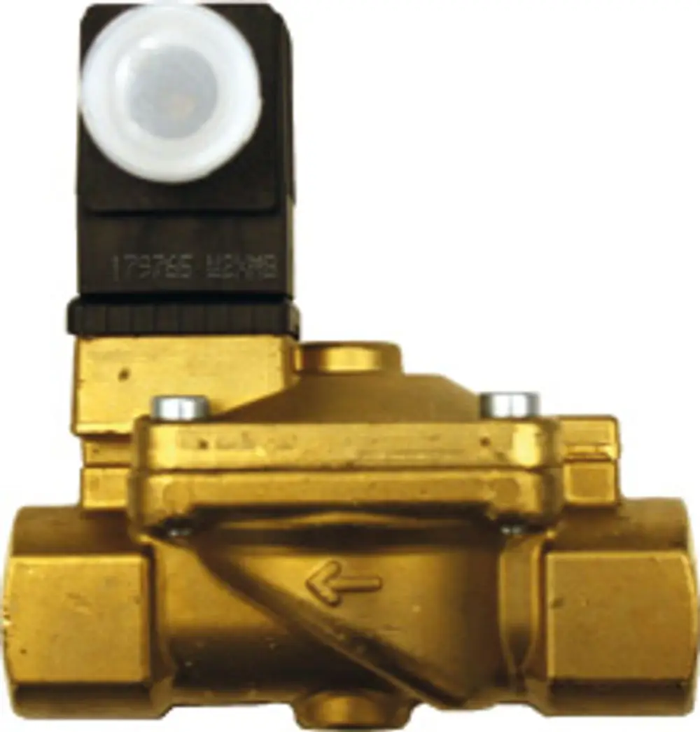 Wasseraufbereitungszubehör von Bosch, Magnetventil in goldener Farbgebung mit elektrischem Antrieb und Anschlüssen für die Installation.